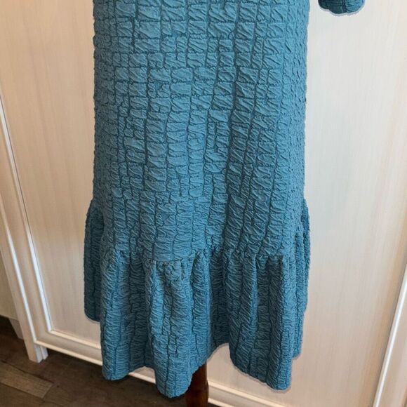 ZARA textured blue green mock turtleneck skater dress fit flare Sz M textured - Picture 6 of 12